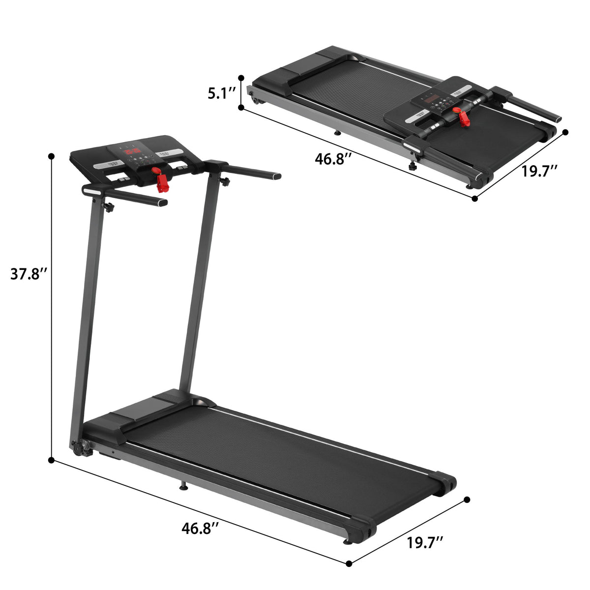 Cinta de andar plegable para casa con inclinación de 0.5 a 7.5 mph - Negro