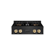 ZLINE - 30 in. Wide 4 Burner Autograph  Black Steel Classic Gas Cooktop DuoPro and Gold Accents (PCRTBZ-30-G) - Black Stainless Steel