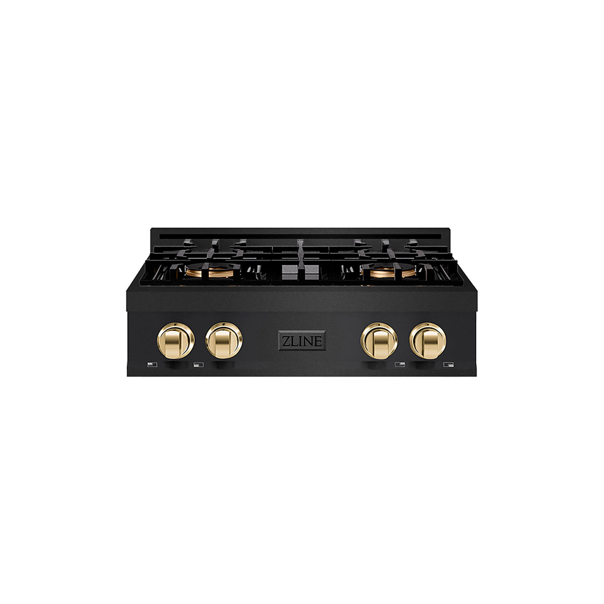 ZLINE - 30 in. Wide 4 Burner Autograph  Black Steel Classic Gas Cooktop DuoPro and Gold Accents (PCRTBZ-30-G) - Black Stainless Steel
