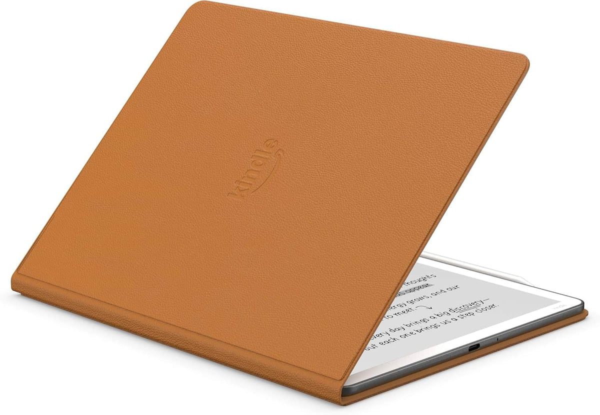 Amazon - Kindle Scribe Executive Folio Cover with Magnetic Attach, Sleek Protective Case - Premium Leather - Caramel