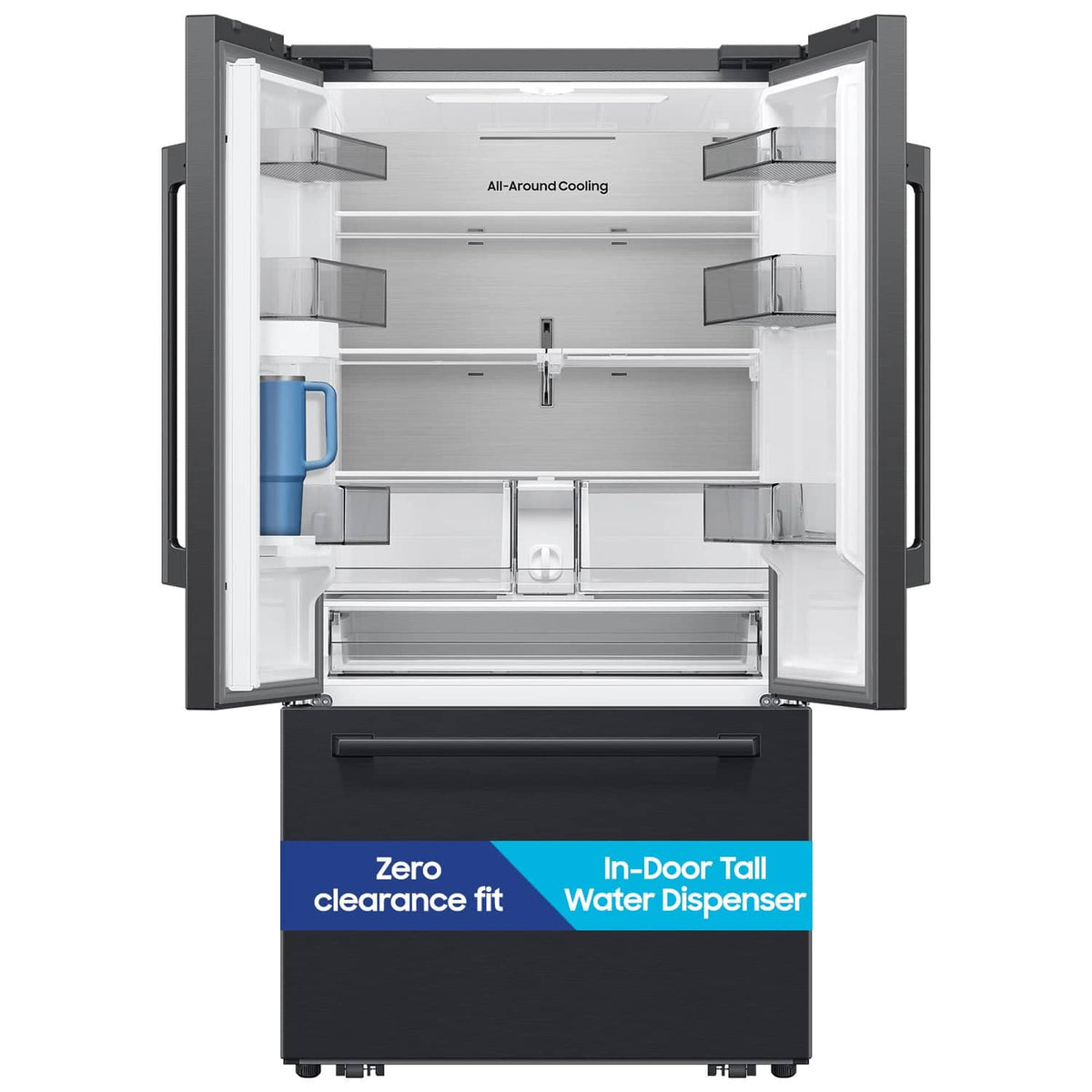 Samsung - 36 in. Wide Bespoke AI 30 cu. ft. 3-Door French Door Refrigerator with Zero Clearance Fit & In-Door Tall Water Dispenser - Matte Black Steel