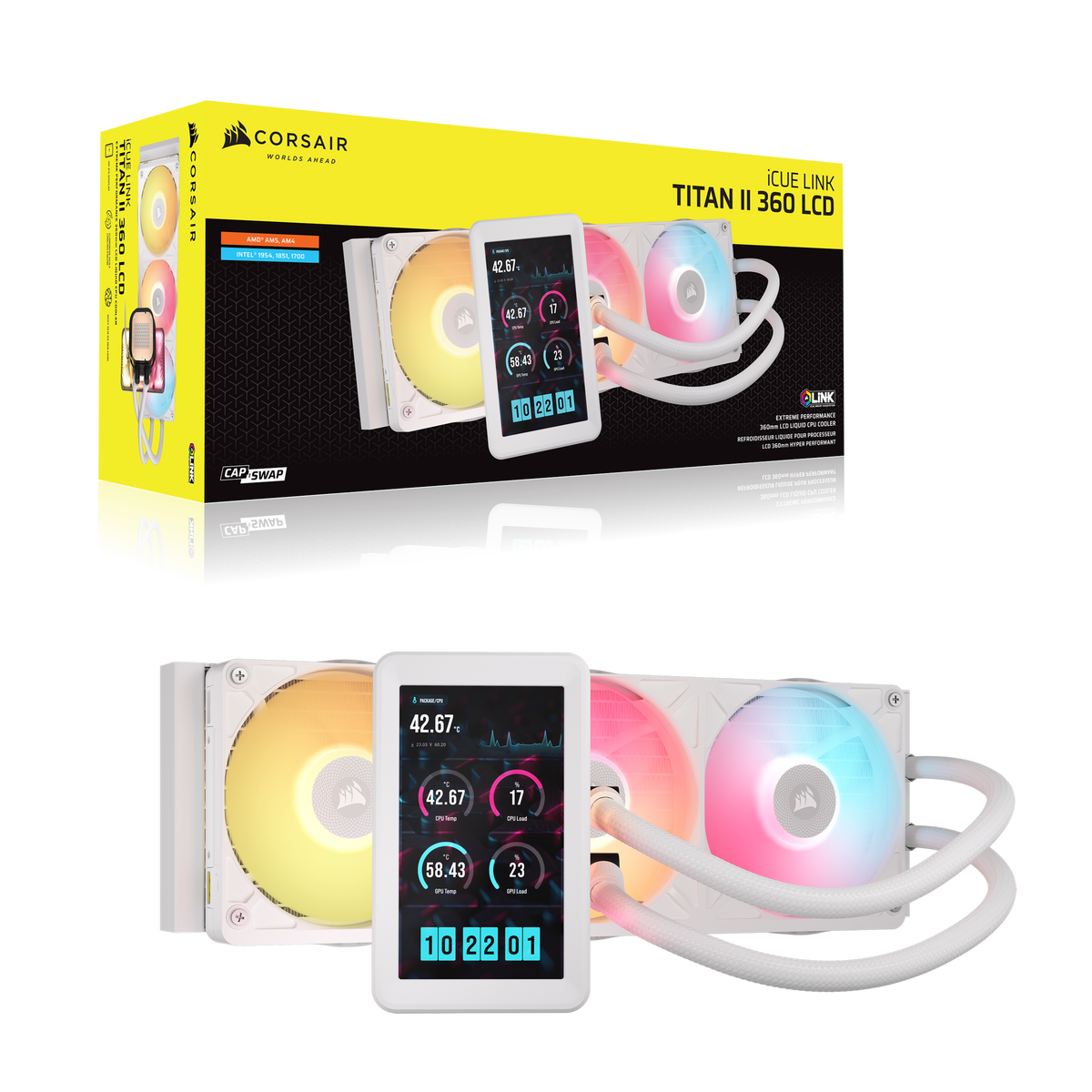 CORSAIR - iCUE LINK TITAN II 360 RX LCD AIO Liquid CPU Coolers - White