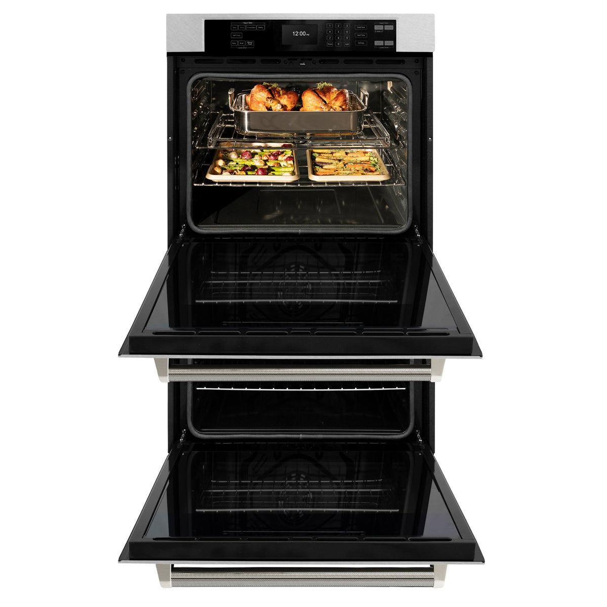 ZLINE - Autograph 30 in. True Convection Double Wall Oven in Satin Steel with Nickel Helix Handles (WADSZ-30-KPN) - Satin Stainless Steel
