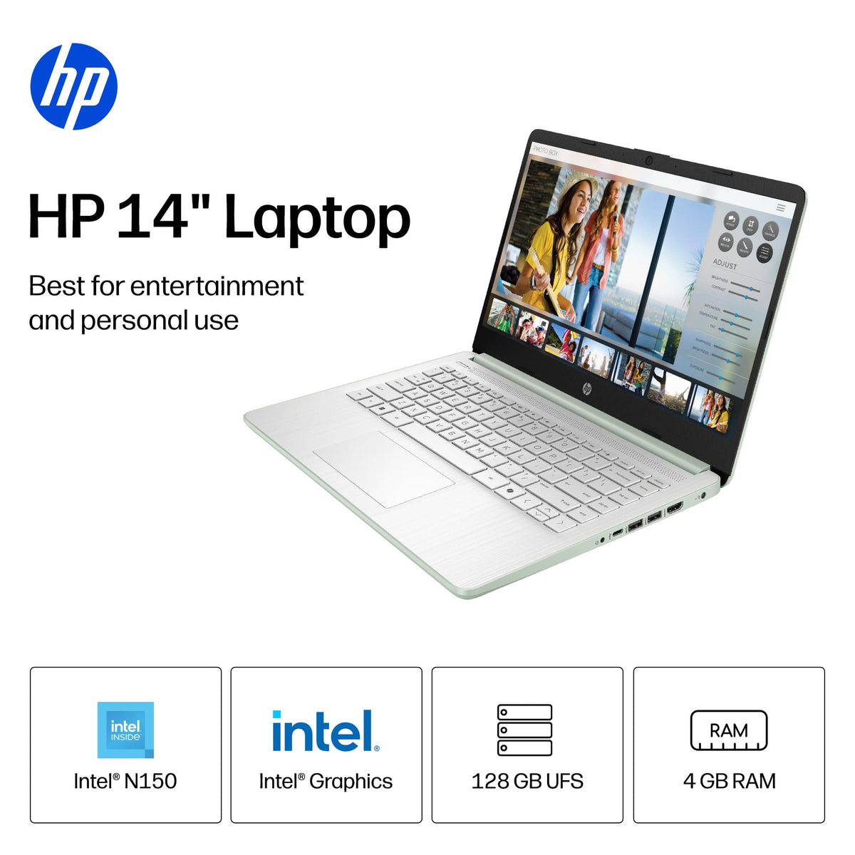 HP - 14" Laptop - Intel N150 Processor - 4GB Memory - 128GB UFS - Willow Green