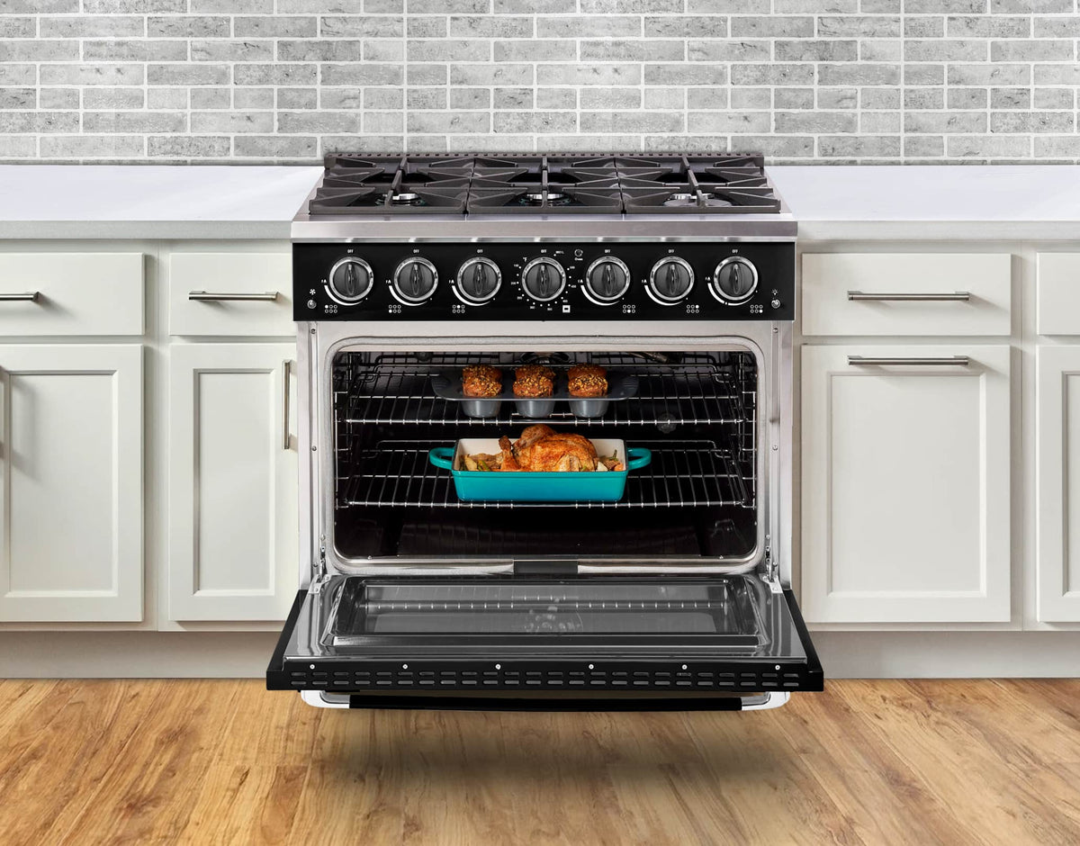 Unique Appliances - 36 in. Wide 6 Burner Classic Retro 5.2 Cu. Ft. Freestanding Gas Convection Range - Midnight Black