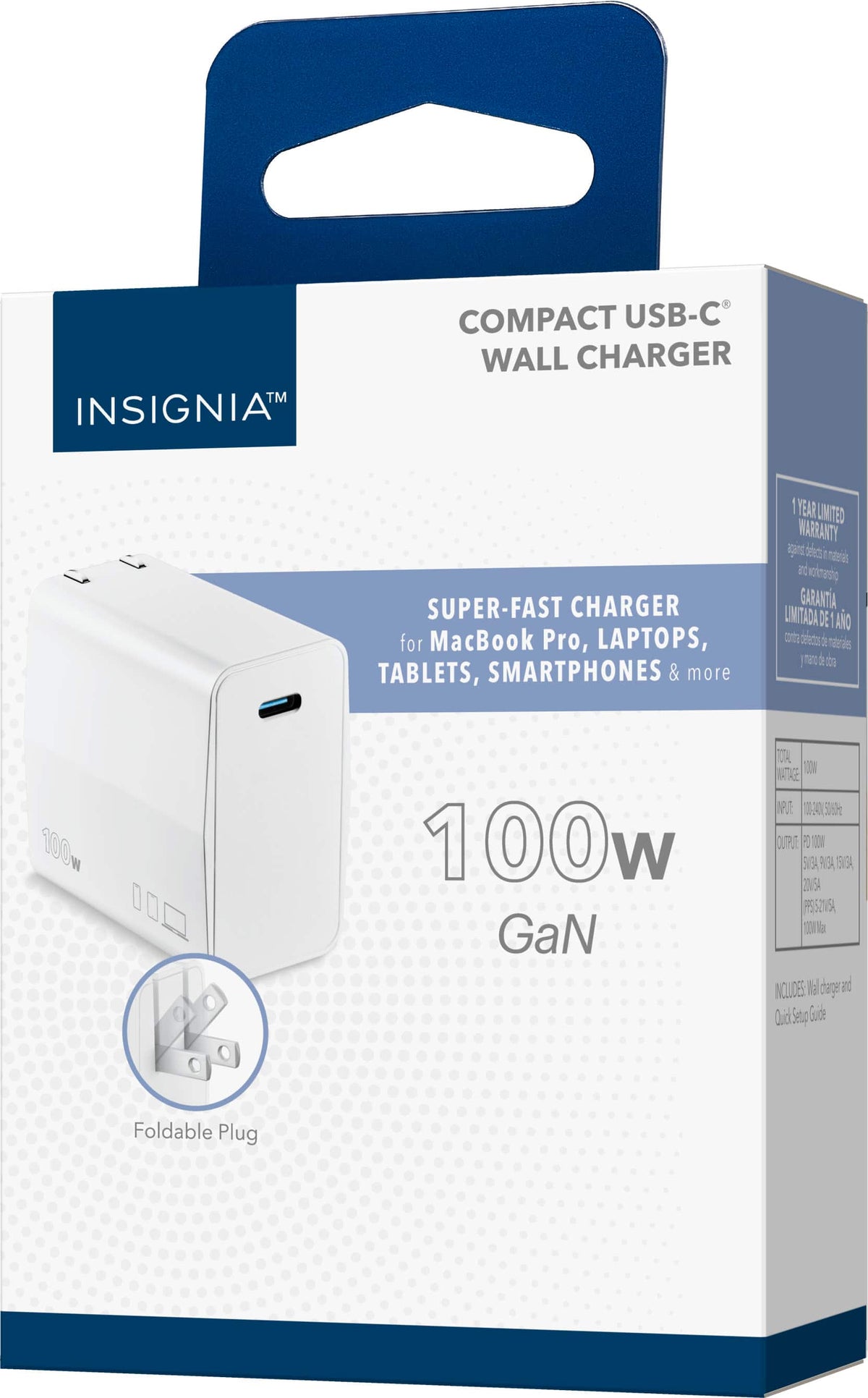 Insignia™ - 100W USB-C GaN Wall Charger for MacBook Pro, MacBook Air, iPads, Galaxy tablets, and other USB-C laptops and Devices - White