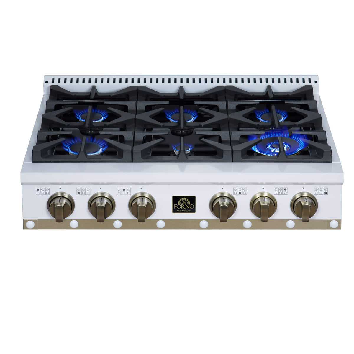 Forno Appliances - 36 in. Wide 6 Burner Valente Built-In Gas Cooktop - White - White