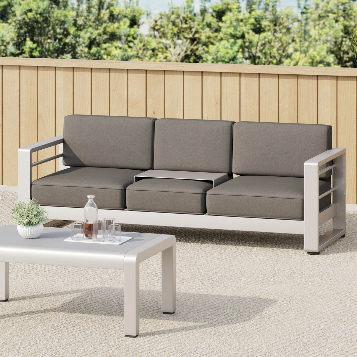 Cape Coral - Contemporary 2 Seater Sofa With Metal Tray - Gray
