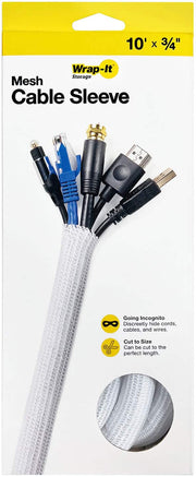 Wrap-It Storage - Cable Sleeve - Mesh - 10' x 0.75" - White