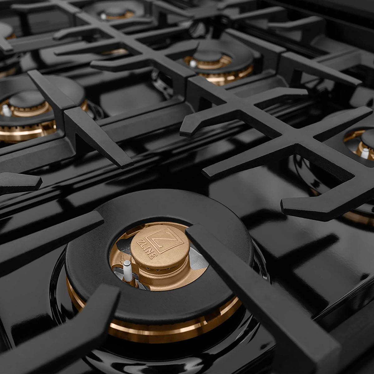 ZLINE - 48 in. Wide 8 Burner Autograph  Black Stainless Classic Rangetop with DuoPro Burners and Gold Accents (PCRTBZ-48-G) - Black Stainless Steel