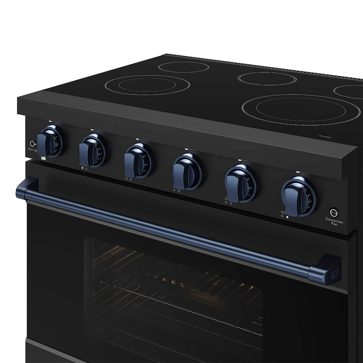 36 in. Wide 5 Elements Gordon Ramsay Series by Thor Kitchen 6.0 Cu.Ft Freestanding Electric Range with Navy Blue Handles - Black