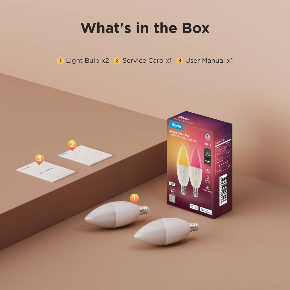 Govee - 450LM RGBWW Smart Candle LED Bulb 2 Packs - Multi