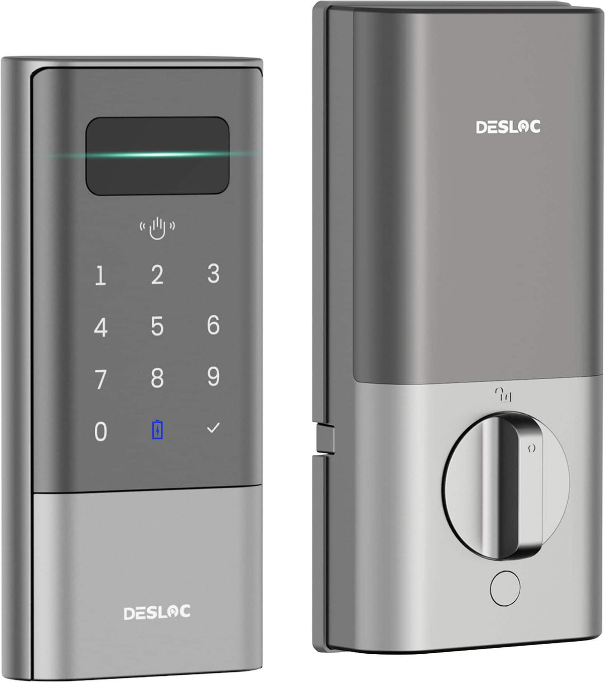 DESLOC - K140 Plus Smart Lock with 10,000mAh Battery Wi-Fi Replacement Deadbolt with Palm Vein Recognition and Auto Lock - Silver