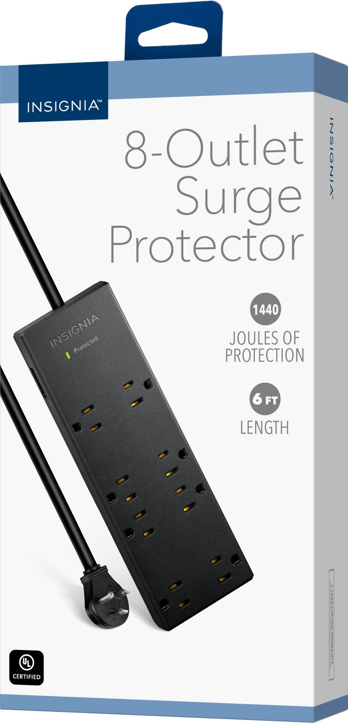 Insignia™ - Surge Protector for Home/Office with 8 AC Outlets, 6-foot cord, and 1440 joules of surge protection - Black