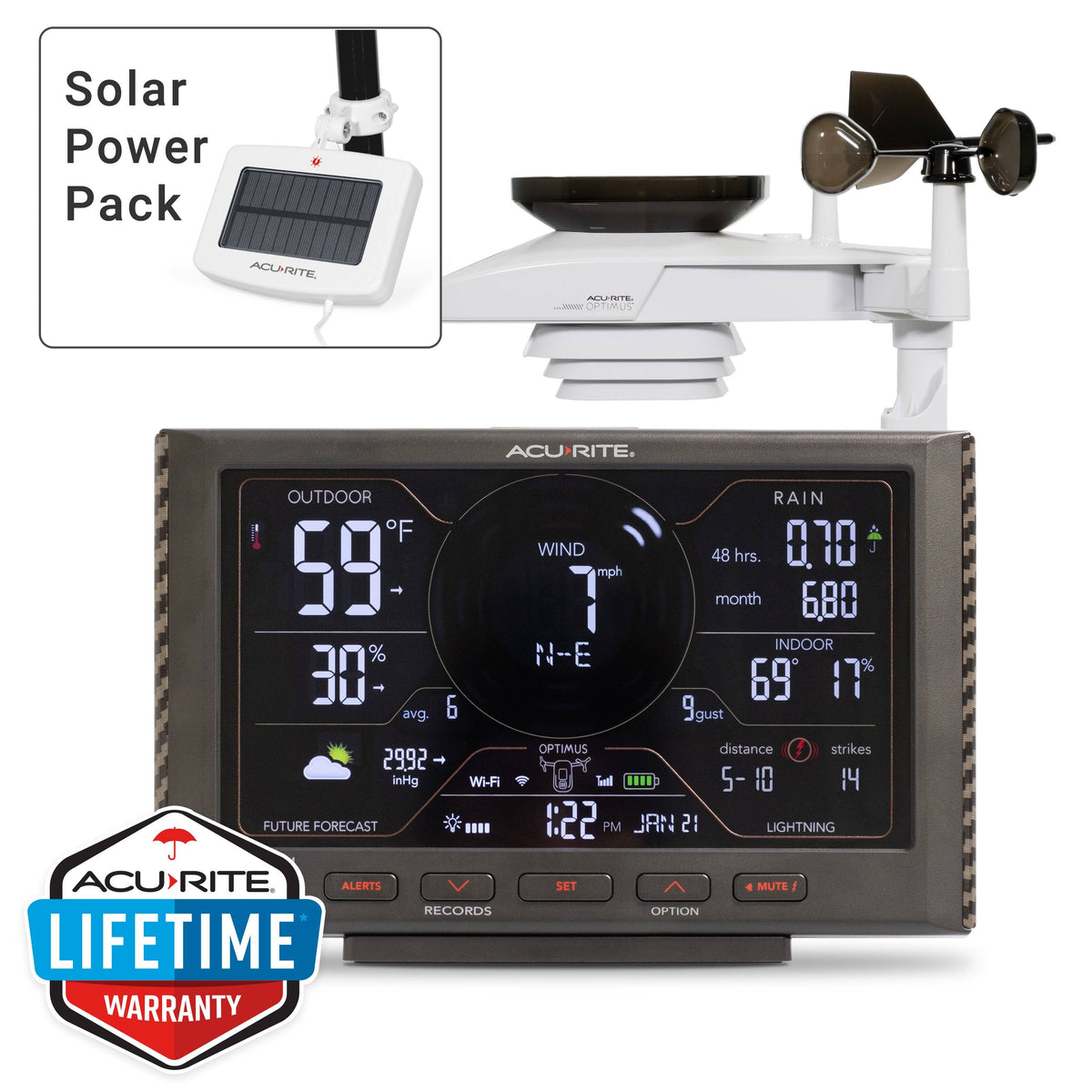 AcuRite - Optimus WiFi Weather Station with Digital Display, Solar Powered Sensor & Mobile App for Remote Monitoring - Black