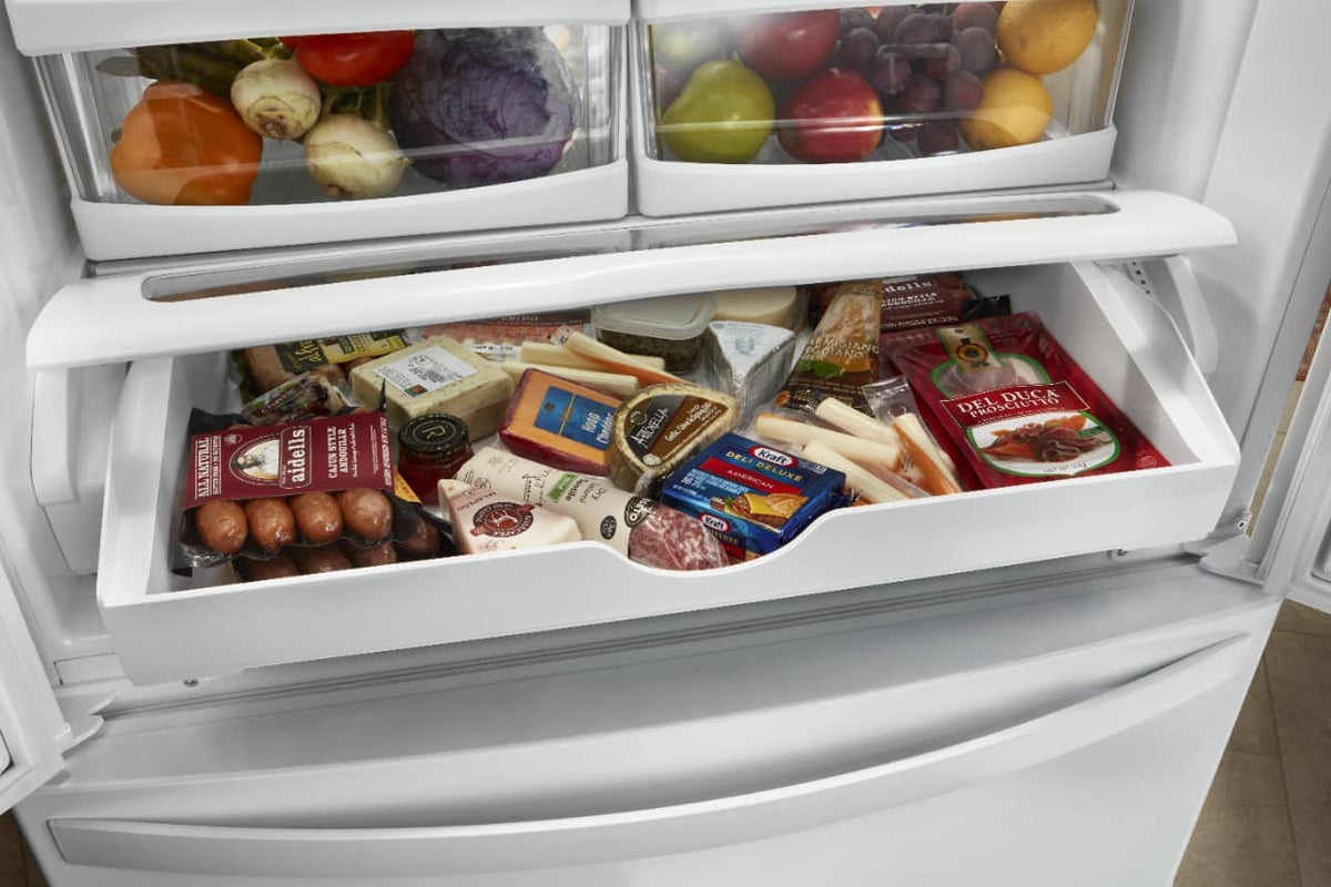 Whirlpool - 33 in. Wide 22 cu. ft. French Door Refrigerator with Humidity-Controlled Crispers - Black