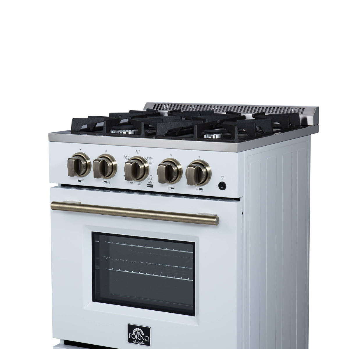 Forno Appliances - 24 in. Wide 4 burner Breno 2.3 Cu. Ft. Freestanding Gas Range with Antique Brass Accents - White