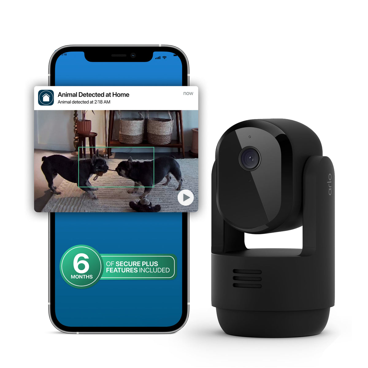 Arlo - Essential Pan Tilt Indoor Smart Security Camera 2K - Wired Plug-In Powered, Privacy Mode, 1-Cam + 6 Months Secure Plus - Black