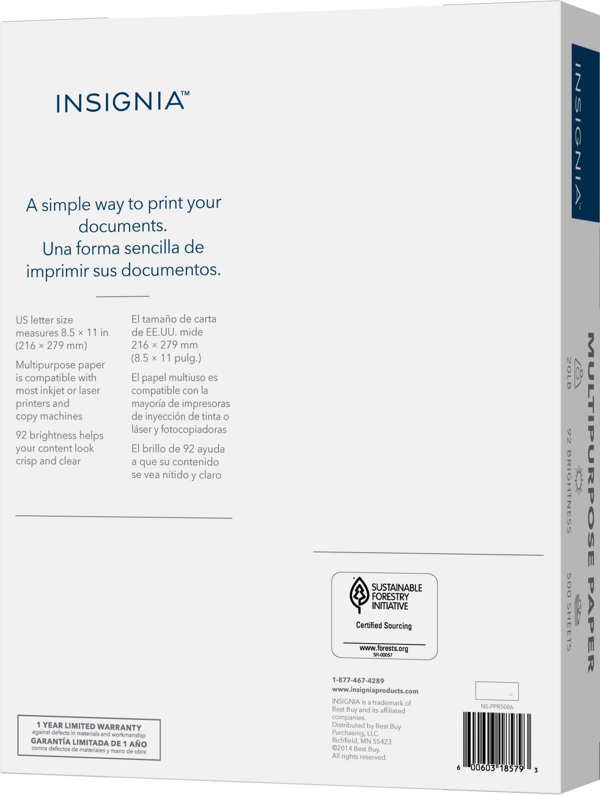 Insignia™ - Multipurpose 8.5" x 11" 500-Count Paper - White