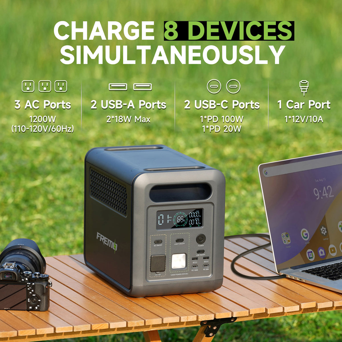 Fremo - X1200 Portable Power Station (1024 Wh Capacity) - Gray
