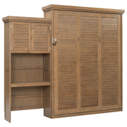Queen Size Murphy Bed With Louvered Design And Multiple Storage Shelves - Wood
