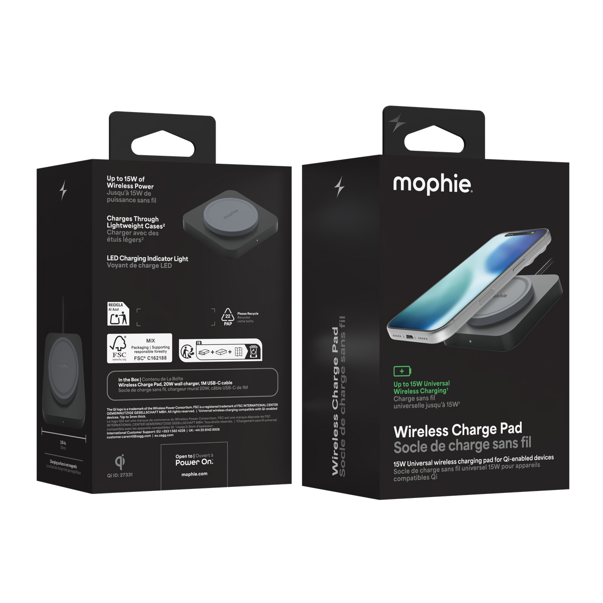 mophie - Universal, 15W, Wireless Charging Rad for Qi-enabled devices - Black
