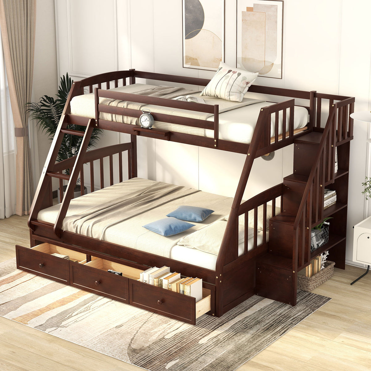 Bunk Bed With Drawers, Ladder And Storage Staircase