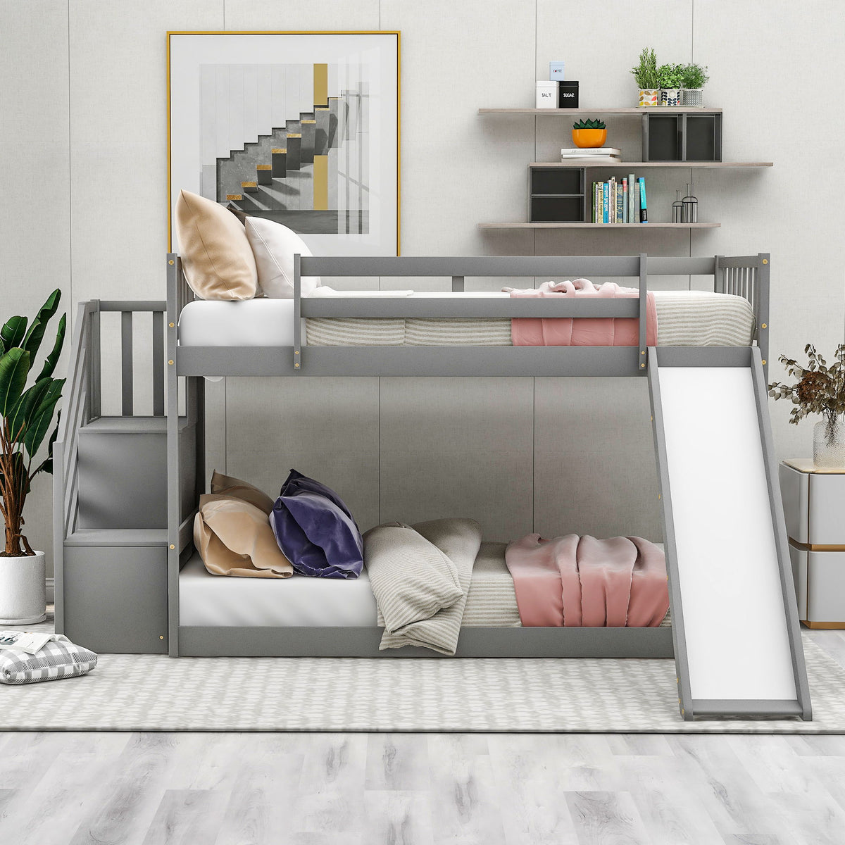 Bunk Bed With Convertible Slide And Stairway
