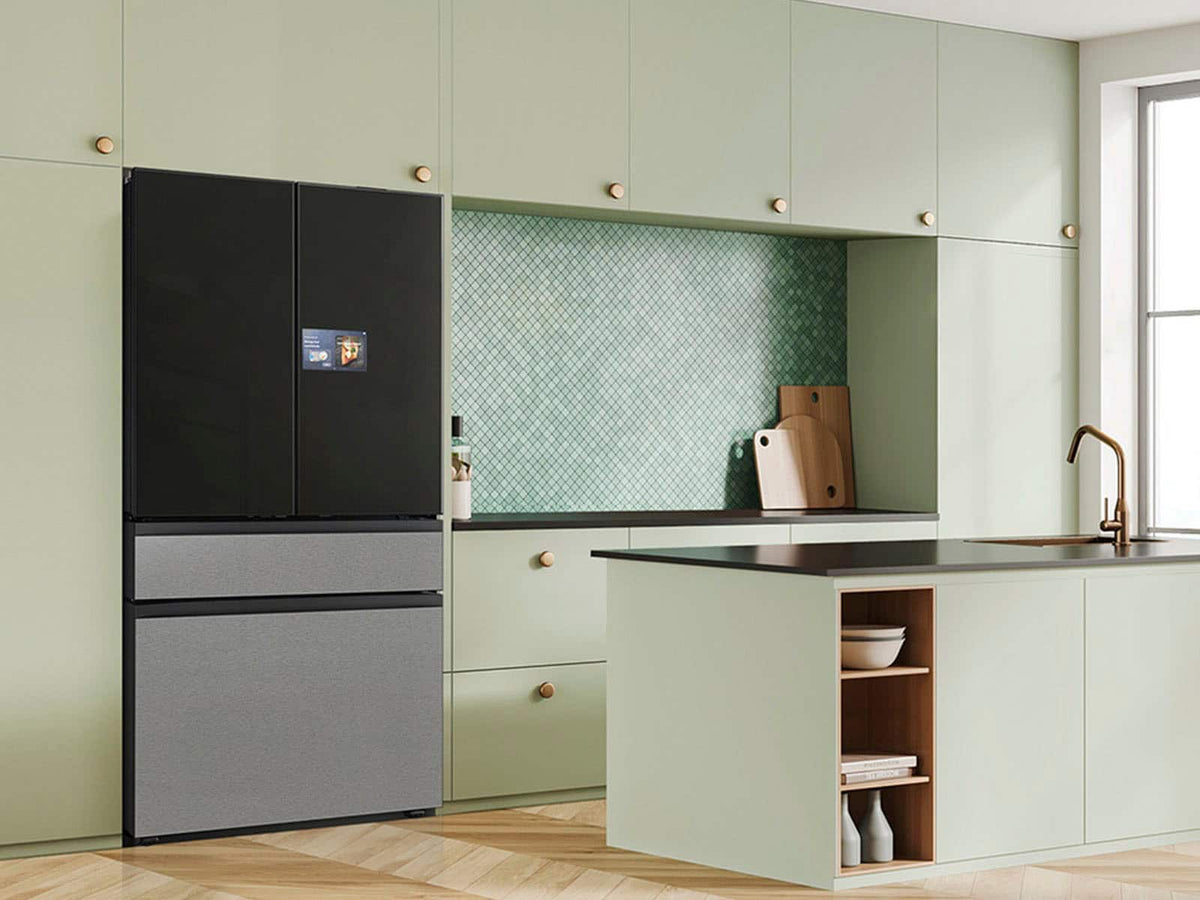 Samsung - 36 in. Wide Bespoke 23 cu. ft. Counter Depth 4-Door French Door Refrigerator with AI Home - Charcoal Glass / Stainless Steel