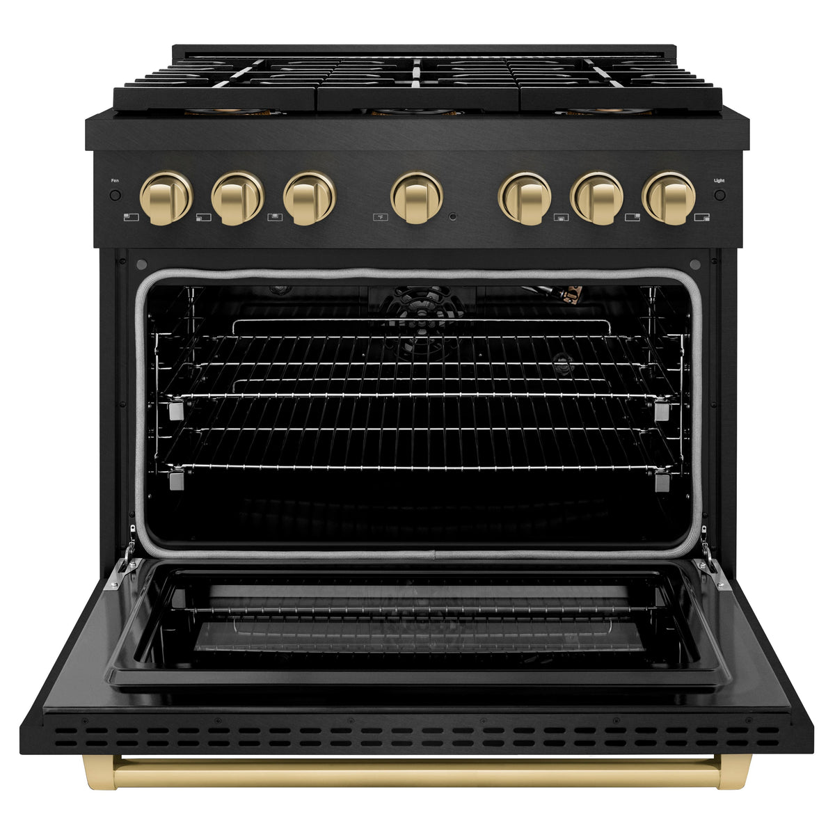 ZLINE - 36 in. Wide 6 Burner Autograph 5.2 cu. ft. Manual Clean Freestanding DuoPro Gas Range with Bronze Accents - Black Satin Stainless Steel
