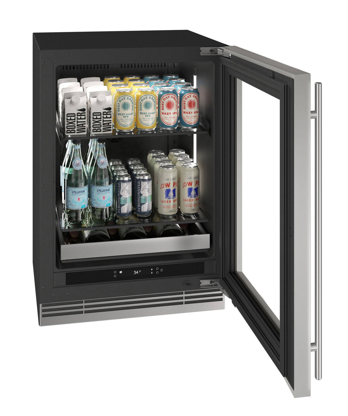 U-Line - 24"W. 5.1 Cu.Ft. Built-In Frame w. Glass Compact Beverage Center - Stainless Steel