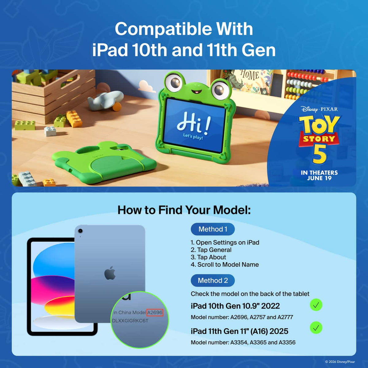 Belkin - Disney Toy Story 5 Lilypad Kids Case for iPad 10th Gen and 11th Gen – Durable Nontoxic Cover with Kickstand and Handle - Green