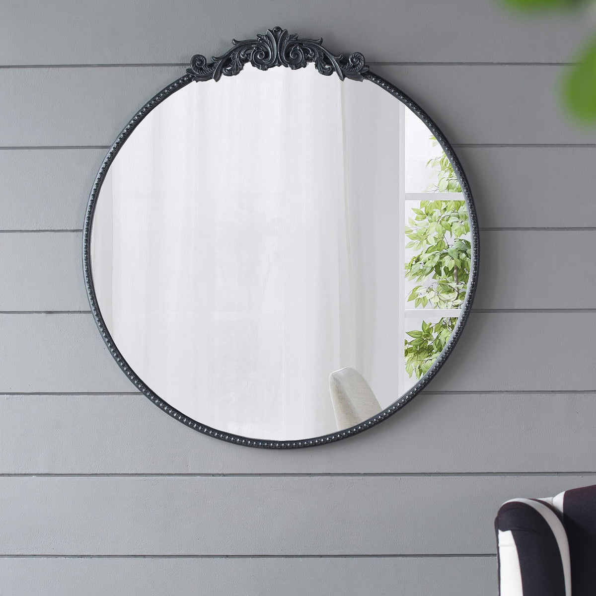 Classic Design Mirror With Baroque Inspired Frame For Bathroom, Entryway Console Lean Against Wall