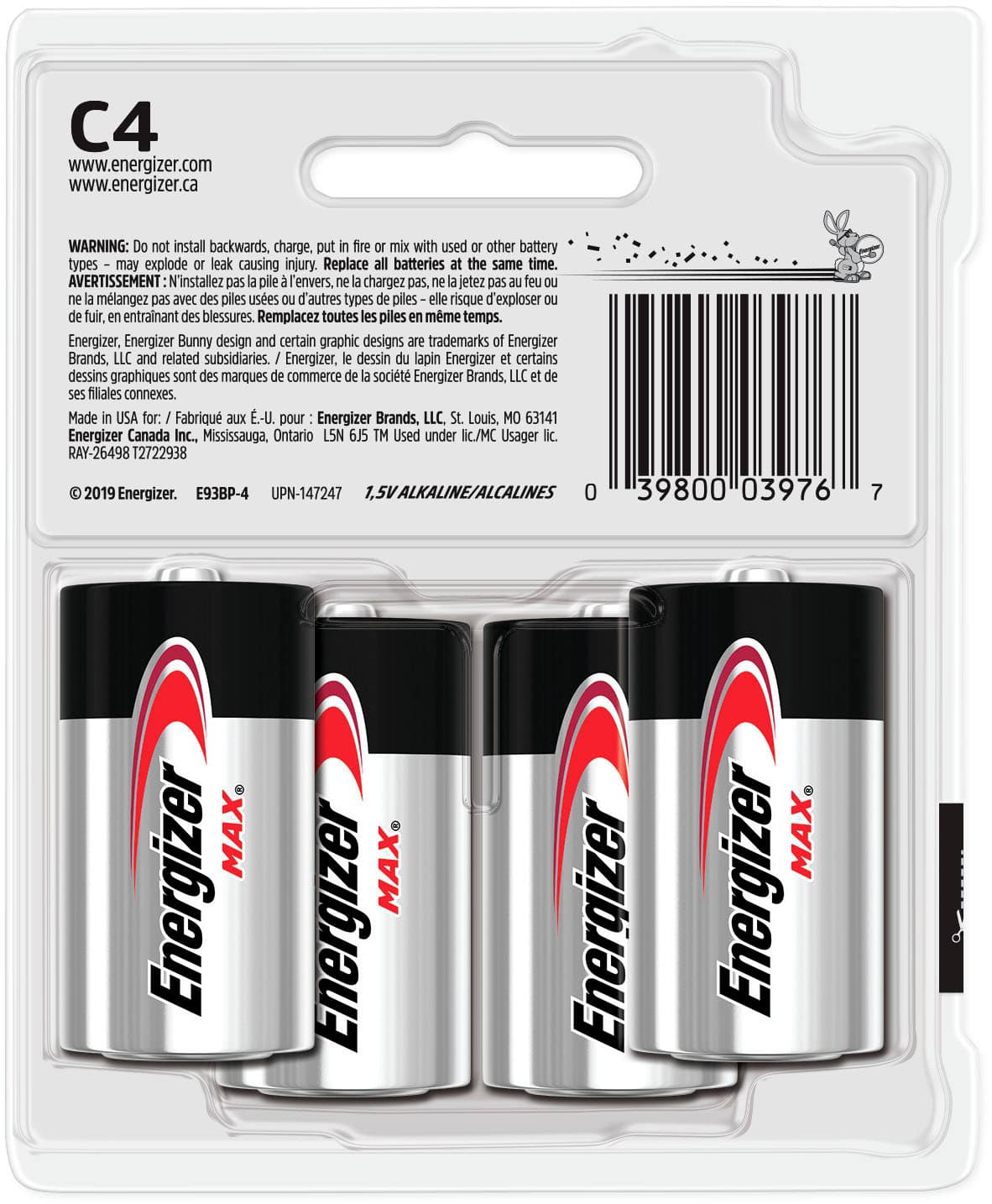 Energizer - MAX C Batteries (4 Pack), C Cell Alkaline Batteries