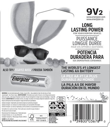 Energizer - MAX 9V Batteries (2 Pack), 9 Volt Alkaline Batteries