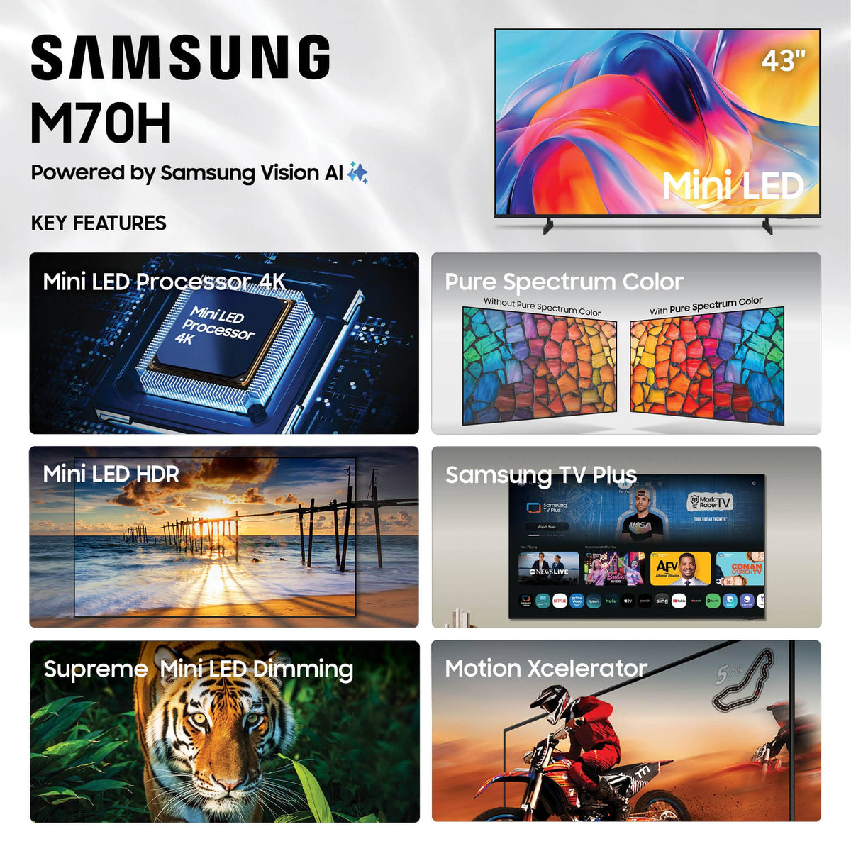 Samsung - 43" Class M70H Series Mini LED 4K UHD SamsungVision AI Smart Tizen TV (2026)