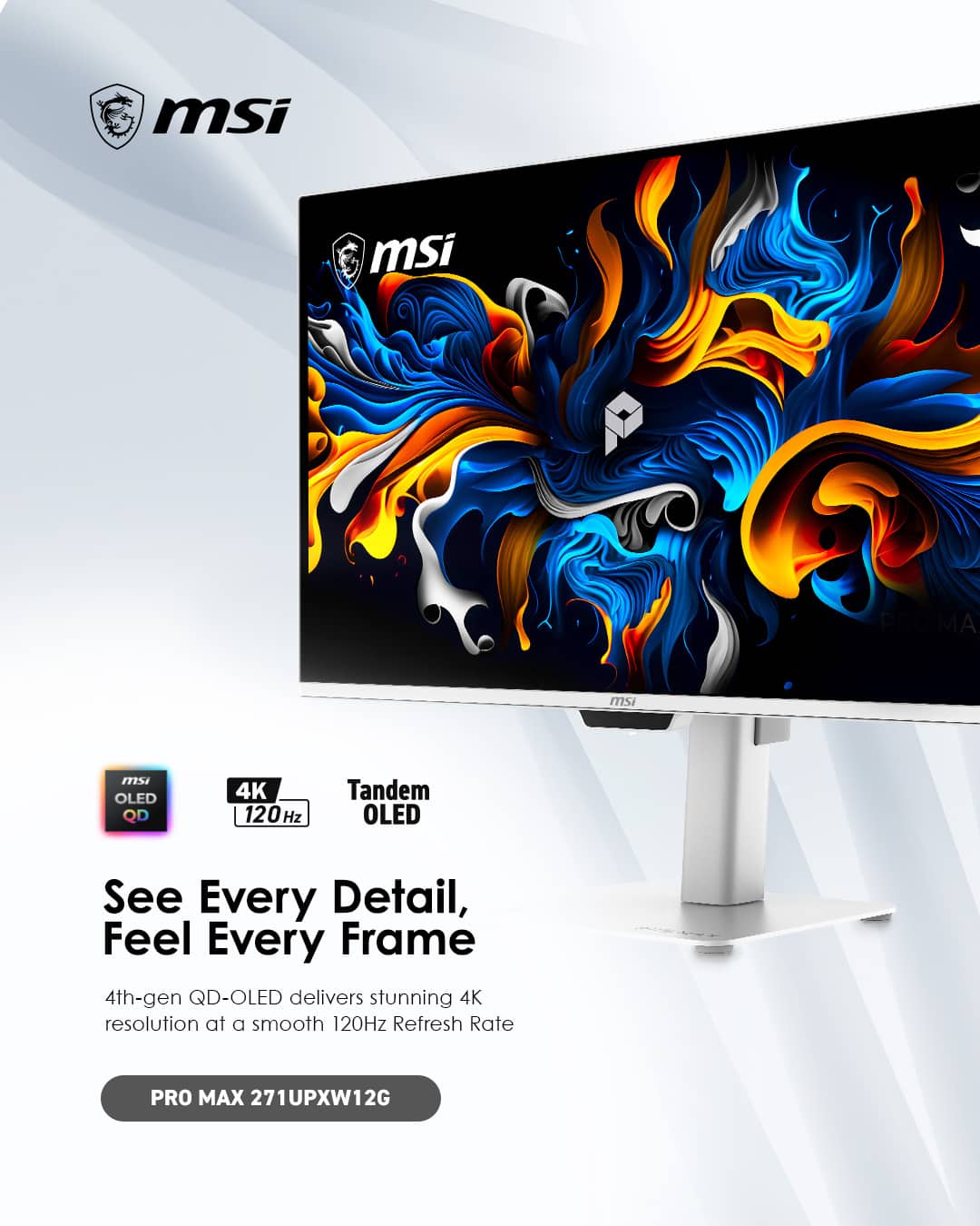 MSI - PRO MAX 271UPXW12G 27" UHD 120Hz 0.03ms QD-OLED FreeSync Premium Pro True Black 400 Pro Monitor (DisplayPort, HDMI) - Matte White