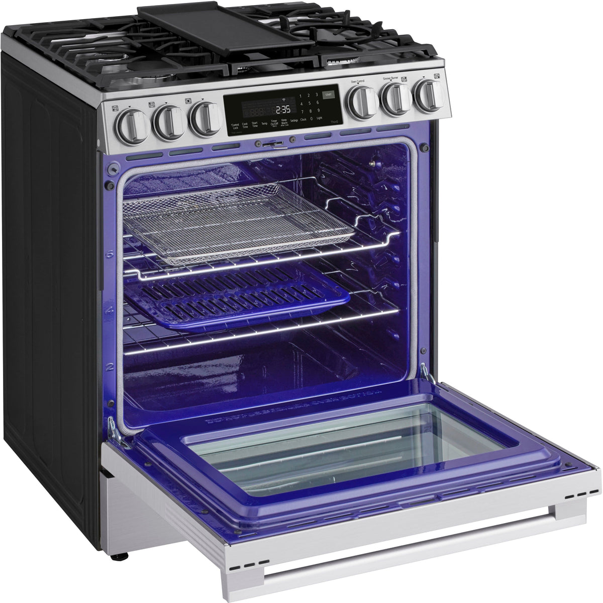 LG - 30-in Wide 6.3 Cu. Ft. Slide-In Gas True Convect Smart Range with 5 Burners, EasyClean, Air Fry and UltraHeat 22K Burner - Stainless Steel