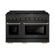 ZLINE - 48 in. Wide 8 Burner Designer 6.7 cu. ft. Double Oven Freestanding Gas Range with Black and Bronze Accents - Black Satin Stainless Steel