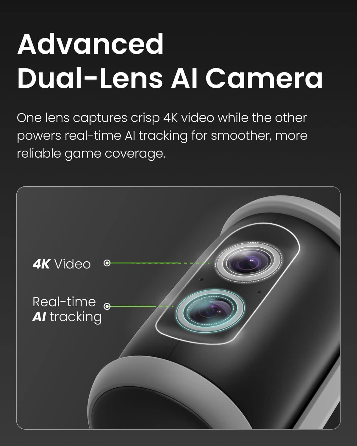 XbotGo - Falcon AI Sports Camera, 4K Auto-Tracking Action Cam for Team Sports, Dual Lens with Live Streaming, No Subscription - Edge Green