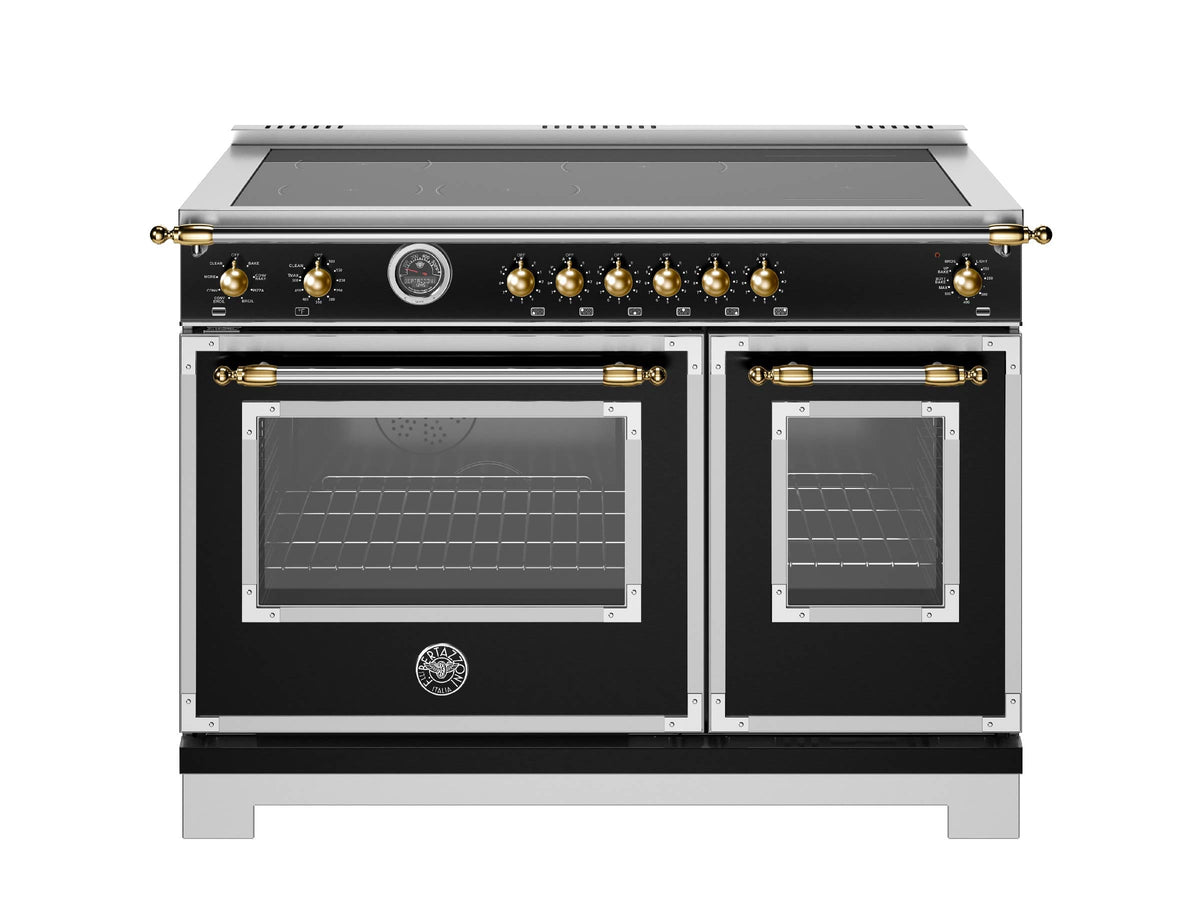 Bertazzoni - 48" Heritage Series Induction Range - Nero Matt/Gold - Black