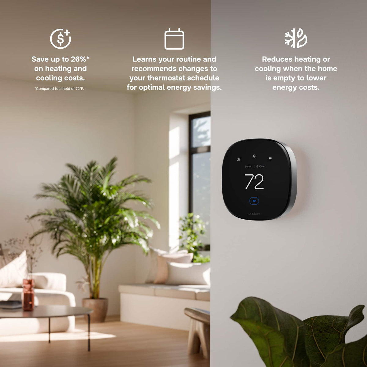 ecobee - Smart Thermostat Premium - WiFi, Siri & Alexa Built-In, Smart Sensor, Air Quality Monitor - Black