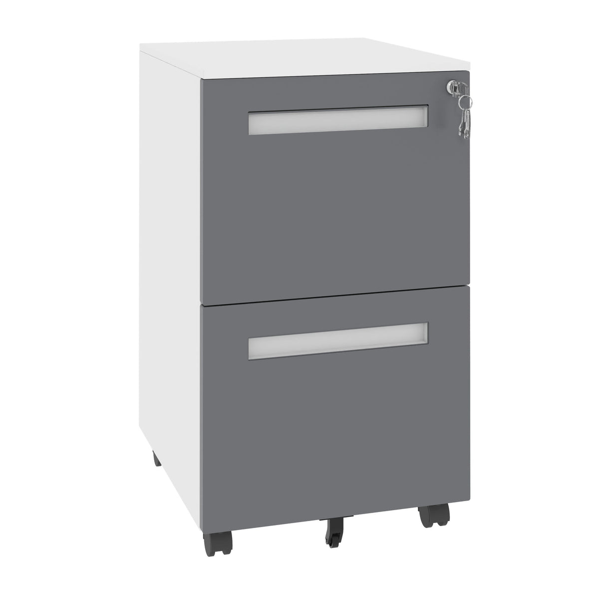 Archivador Móvil de 2 Cajones con Cerradura, con Ruedas Giratorias 360°, para Archivos A4/Carta/Oficio - Blanco