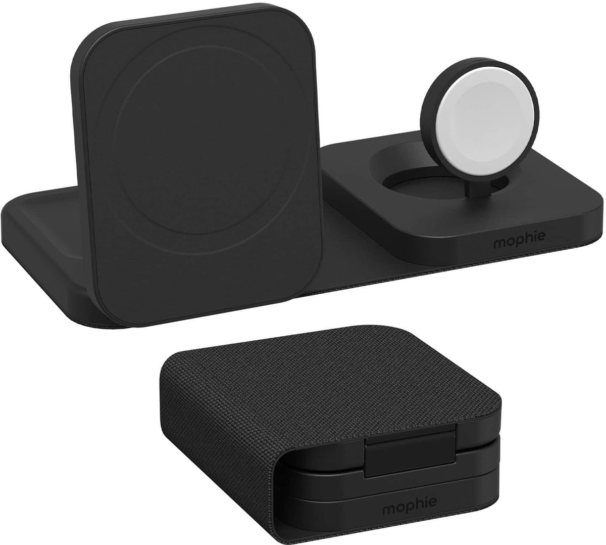 mophie - 3-in-1 Wireless Travel Charger for iPhone, AirPods, Apple Watch, and Qi2-Enabled Devices - Black