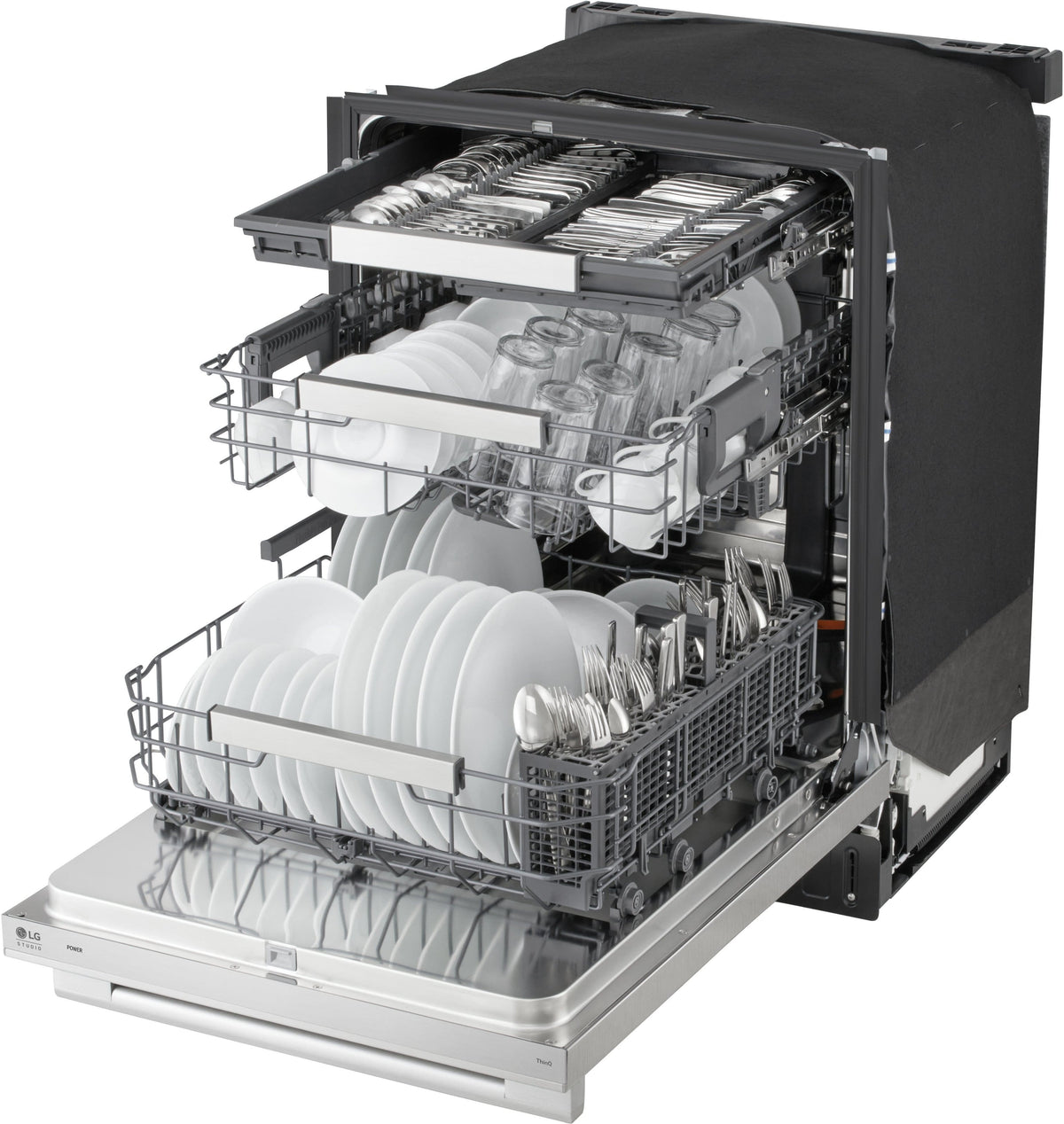 LG - STUDIO FlushFit 24-in Top Control Smart Built-In Stainless Steel Tub Dishwasher w/3rd Rack, 1 Hour Wash and Dry, 39dBA - Stainless Steel