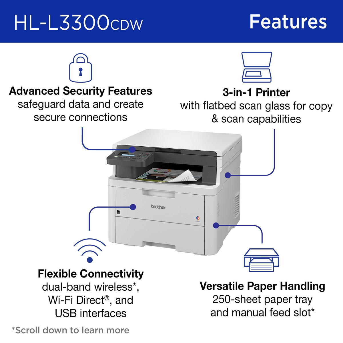 Brother - HL-L3300CDW Wireless Digital Color Printer with Laser Quality Output & Convenient Copy/Scanning, Great for Small Offices - White