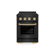 ZLINE - 24 in. Wide 3 Elements Autograph 3.2 cu. ft. Paramount Freestanding Induction Range in Black Steel with Gold Accents - Black Stainless Steel