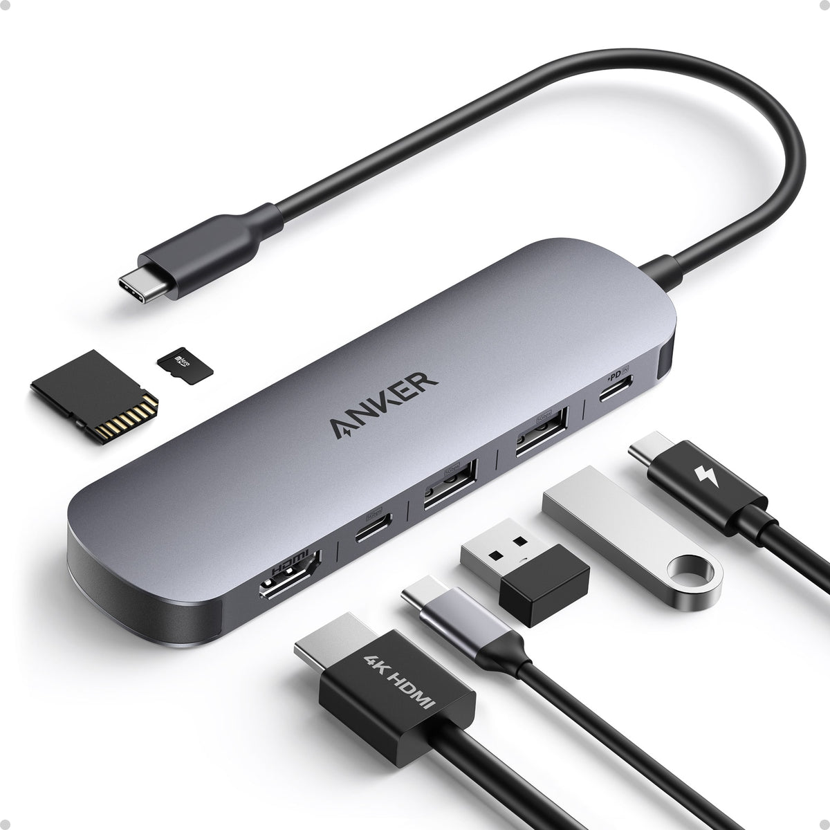 Anker - Nano USB-C Hub (7-in-1, 4K HDMI) - Gray