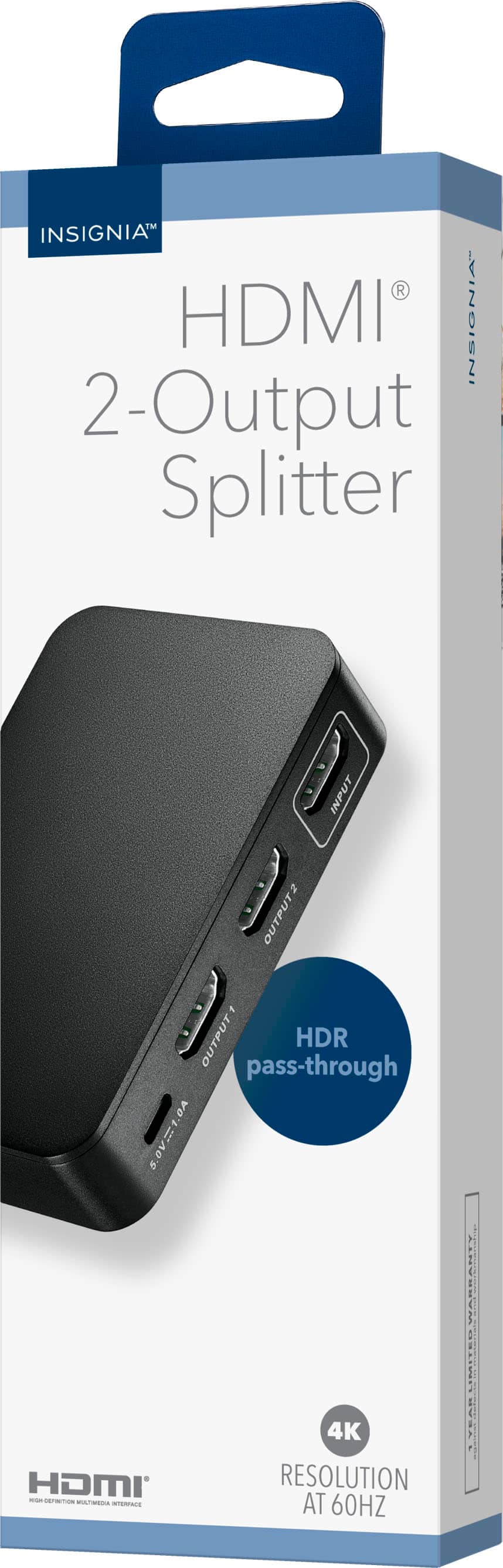 Insignia™ - HDMI 2-Output Splitter with HDR Pass-Through - Black