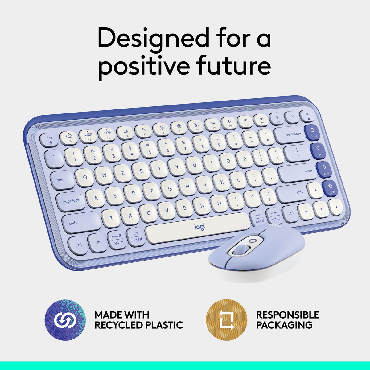 Logitech - POP ICON COMBO Compact TKL Wireless Bluetooth Keyboard and Mouse Bundle with Programmable Quiet Keys and Buttons - Lilac & Off-White